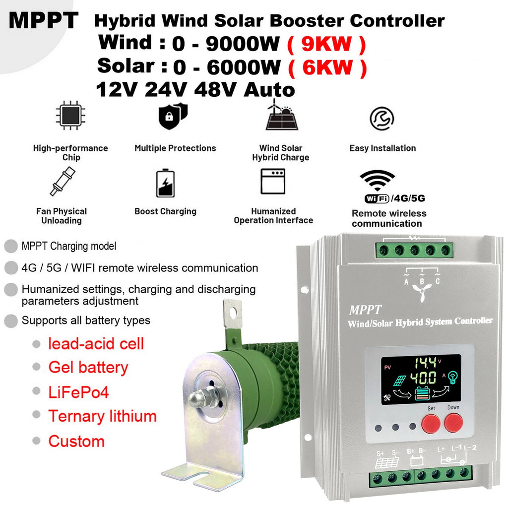 Hybrid Solar Wind Charge Controller MPPT LCD - 2500W to 9000W Options Tidesmit