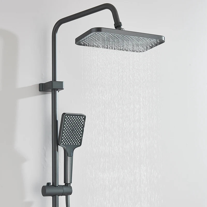 Rozin Black Digital Display Shower Faucet Set Piano Style Rainlfall Bathroom System Grey Digital Mixer Tap Bidet Shower