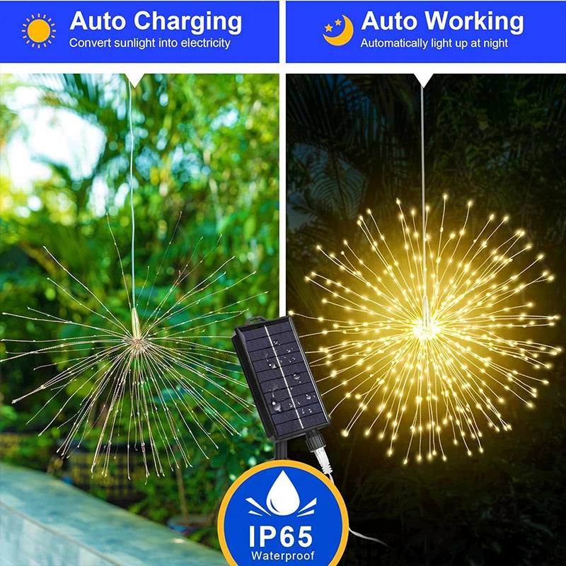 Solar Light Outdoor 4 Pack, Hanging Fairy Lights Strom, 8 Modes Dimmable Waterproof, For Party Garden Decoration