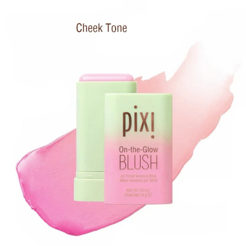 Tidesmit Pixi On-the-Glow creamy blush stick ruby shade swatch showing buildable pigment and hydrating face makeup