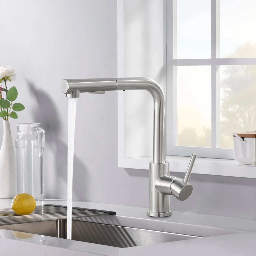 304 stainless steel kitchen tap, pull-out sprayer, brushed finish, 360° swivel, perfect sink mixer tap for kitchen toilet