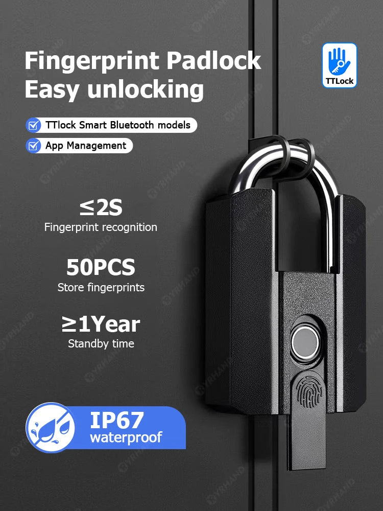 IP67 TTLock Bluetooth APP Smart Padlock Fingerprint Lock Keyless Mini Bag with Aleax Google Home Electronic Door Lock