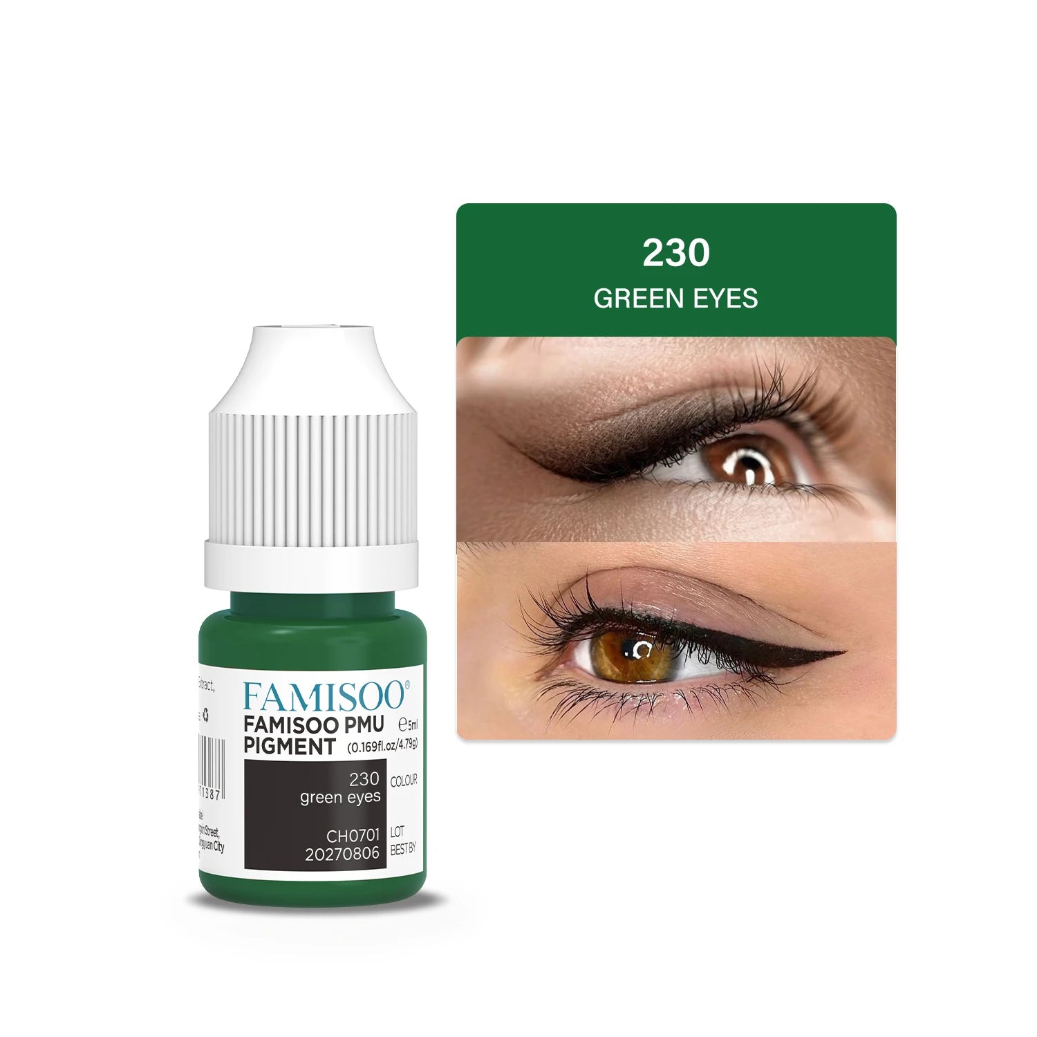 Eyebrow Tattoo Ink - Professional 5ml Microblading Pigment for PMU Machines Permanent Makeup Machines 230 Eyeliner green Tidesmit