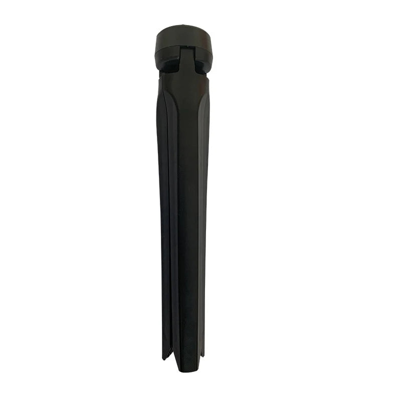 Black portable tripod leg for cameras, made of matte plastic, folded into a single compact column.
