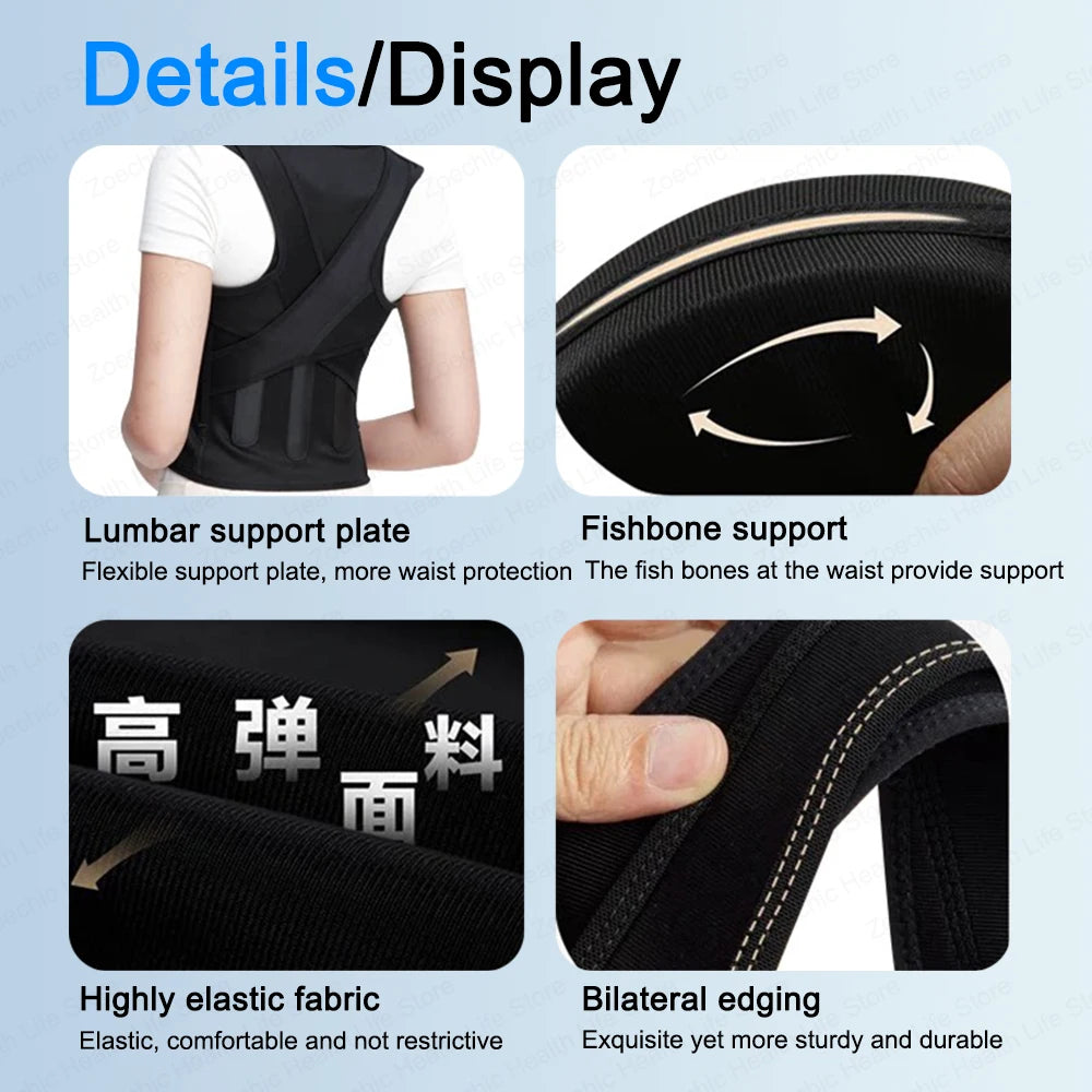 Adjustable Back Brace Posture Corrector Belt for Women & Men Lumbar Support Shoulder Support for Improving Scoliosis