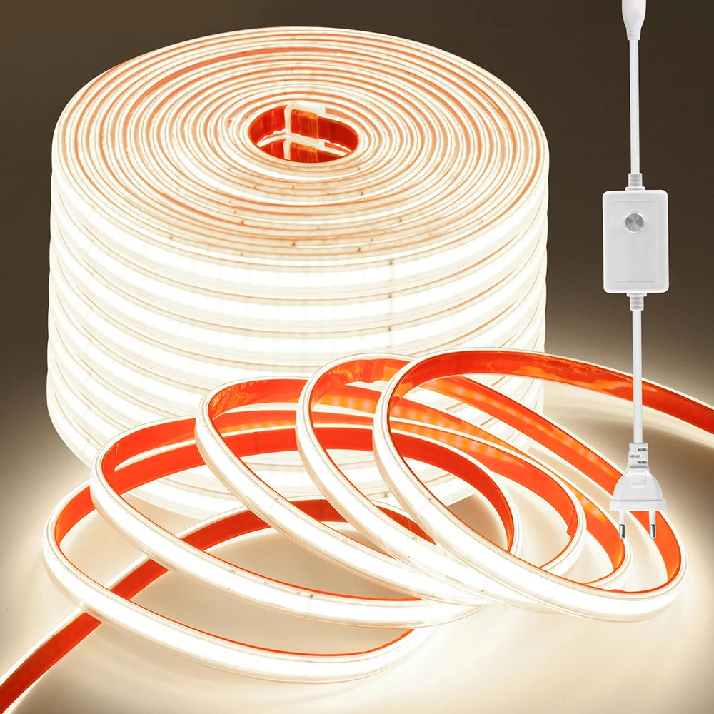 Warm white and orange dimmable COB LED strip light kit with EU plug