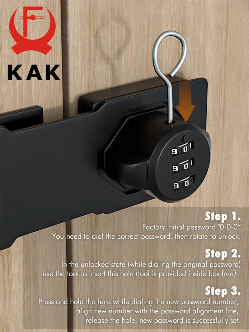 KAK 3 Digit Household Security Cabinet Password Locks Keyless Drawer Combination Coded Door Lock Zinc Alloy Furniture Hardware