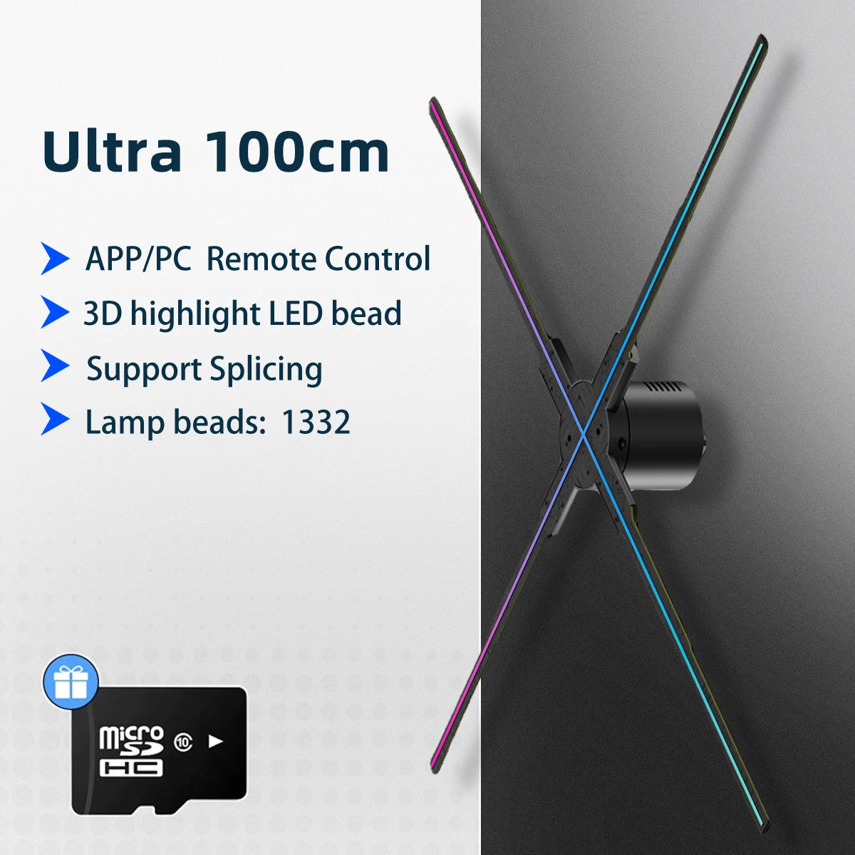 Ultra 100cm holographic LED fan light with crossed light tubes and remote control