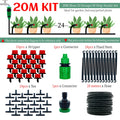 20 m micro drip irrigation system kit with drippers, connectors, fixed stems, and hose