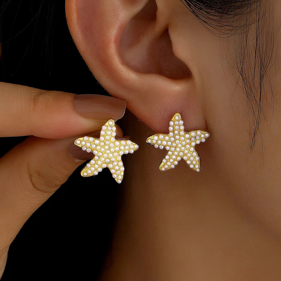 Punk Metal Starfish Stud Earrings for Women Fashion Gold Color Star Geometric Temperament Earrings Summer Jewelry Gift