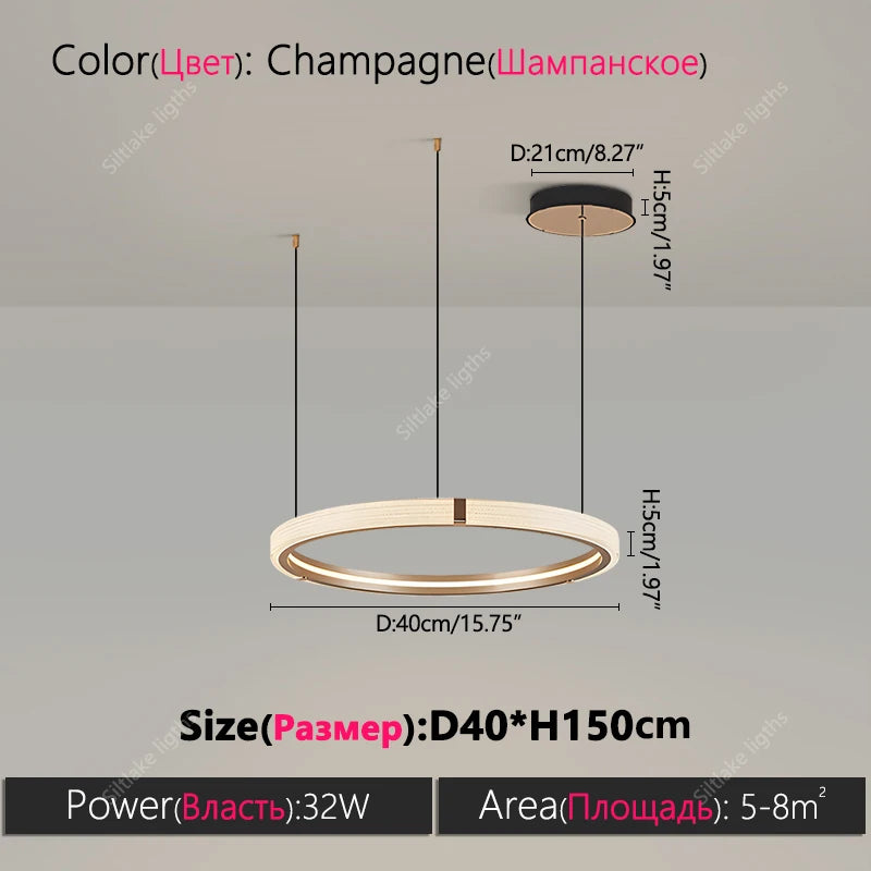 Modern Round LED Ring Light – Adjustable Minimalist Pendant 40-80cm Type A 40cm Tidesmit
