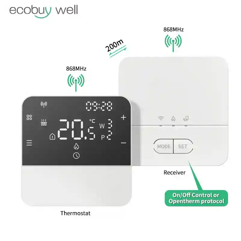 Wireless OpenTherm Smart Thermostat - App-Controlled Room Controller AT511-OT(Black) Tidesmit