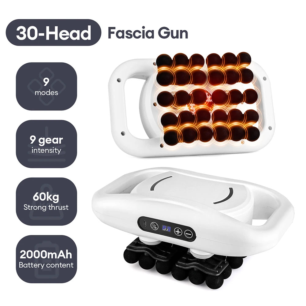 Deep Tissue Massage Gun with 99 Speed Settings and Heat Therapy Back Massage Instrument 30 head-White Tidesmit