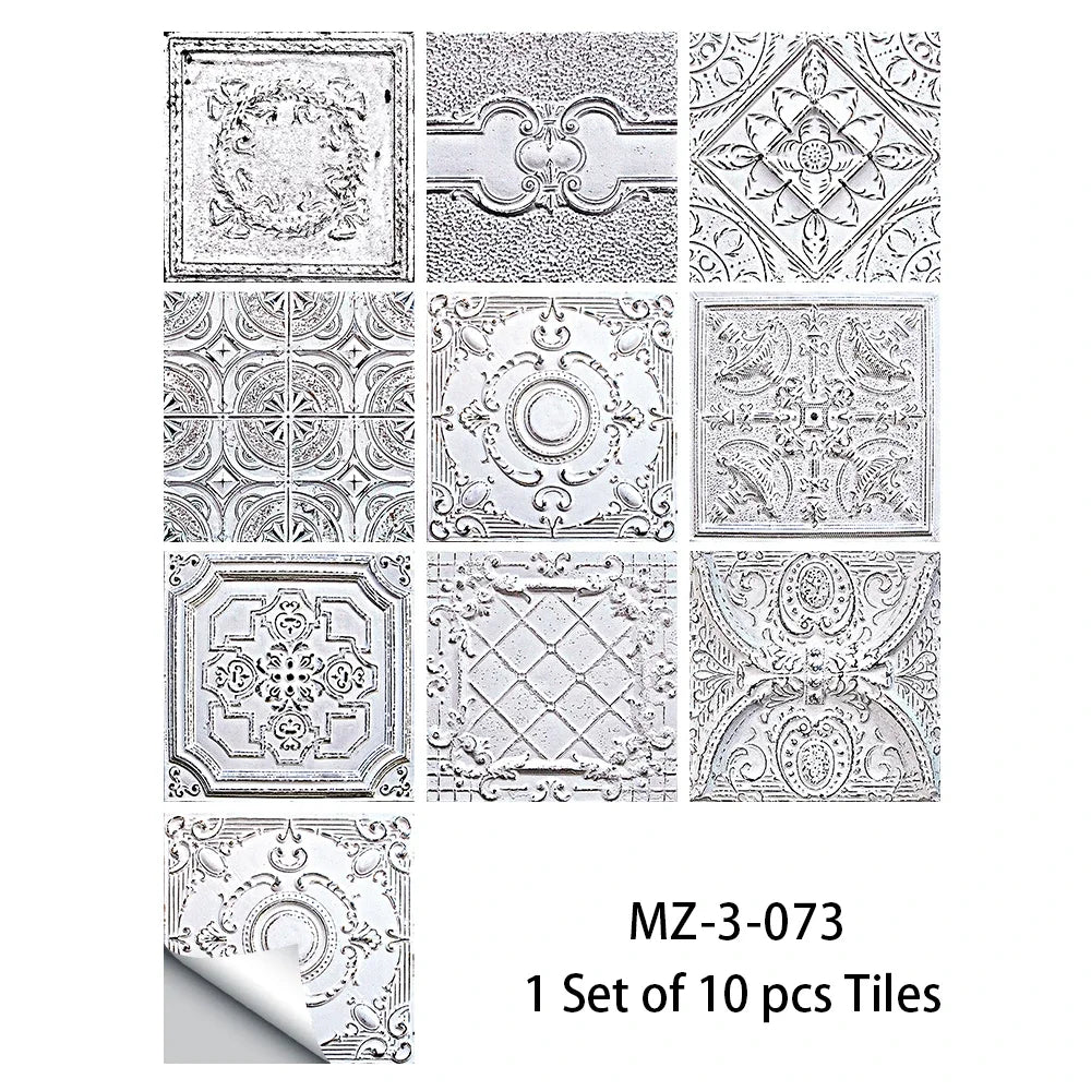 Thickened frosted tile floor stickers in gray, ornate pattern set of 10 tiles