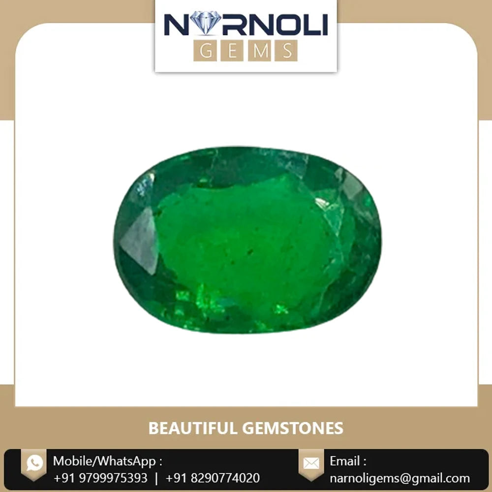 Green oval faceted gemstone centered on display card