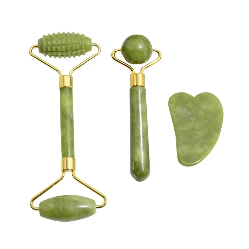 Jade Roller and Gua Sha Set for Facial Lifting | Green Stone Massage Tool Body Shaping Massage Equipment Tidesmit