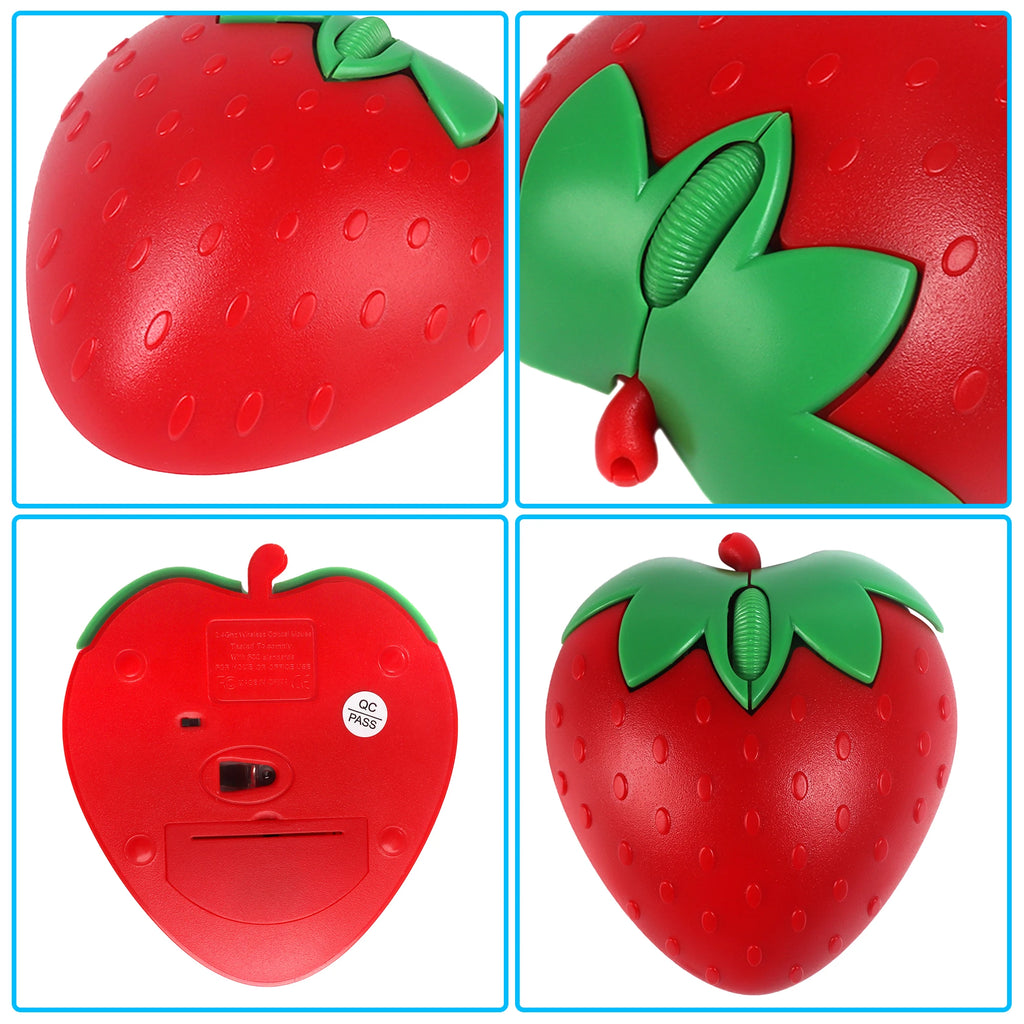 Wireless Cute Mouse 2.4G Bluetooth Dual-mode Strawberry Appearance Mute Button Light Weight Portable Office Use Gift For Girl