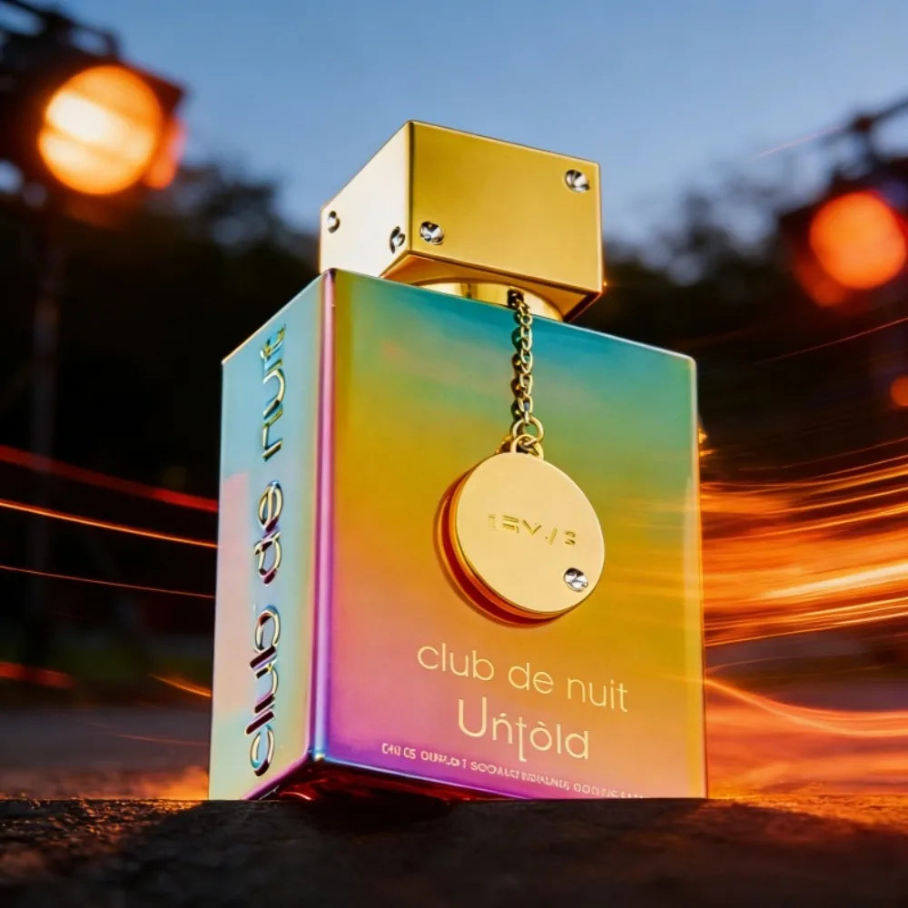 Armaf Club de Nuit Untold 105ml EDP: Iridescent square bottle, unisex seductive fragrance for men and women.