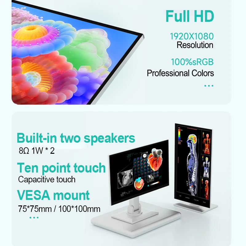 18.5'' 1080p 400nits VESA Mount Medical Grade Portable Monitor Touch Screen for Medical Equipment Fetal Detector Metal Frame