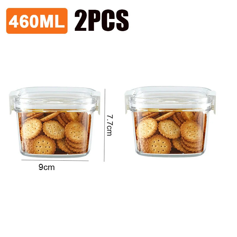 Vacuum storage jar set with snack cookies, clear 460ml jars (2-pack)