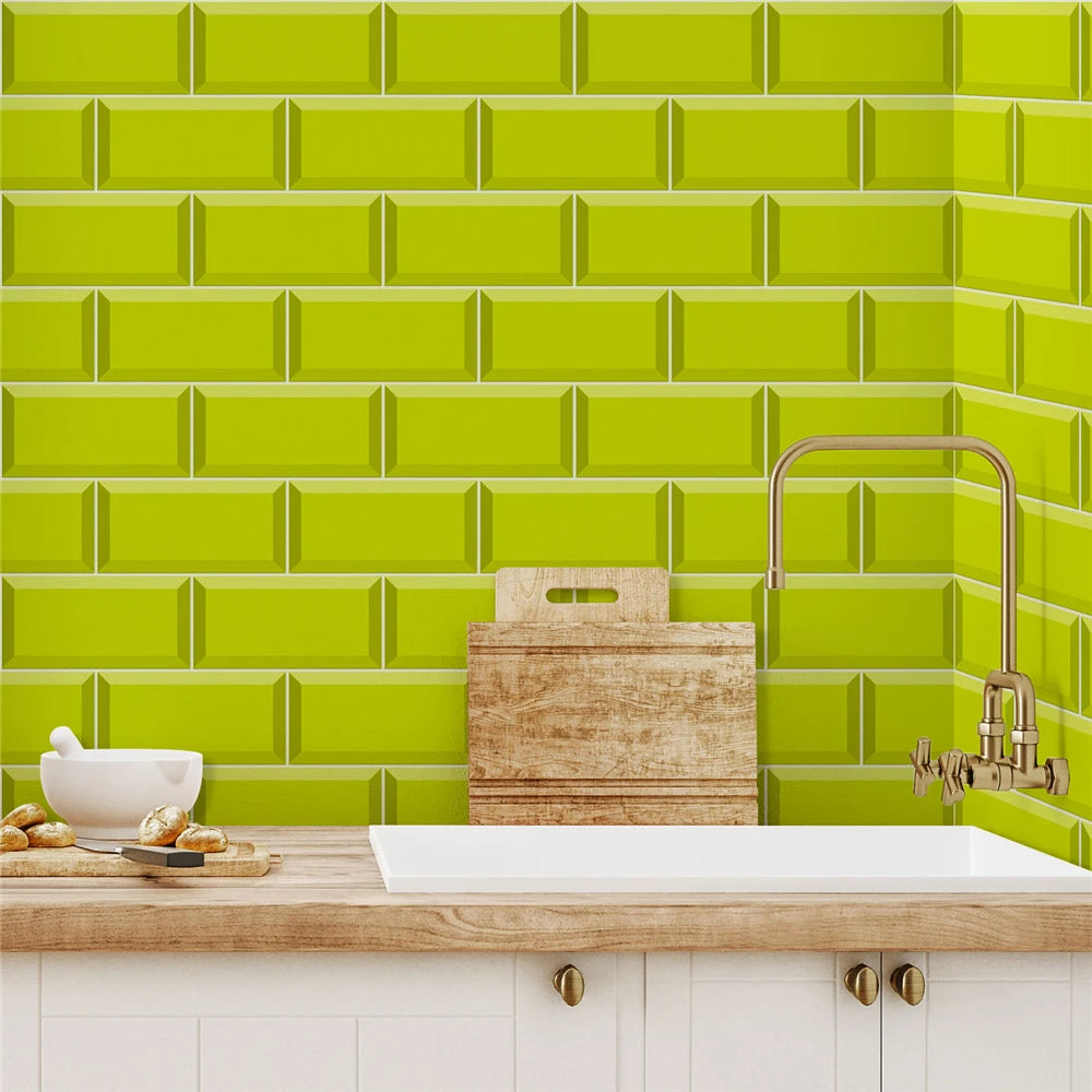 9/27/54PCS Pink Yellow Green Brick Tile Stickers For Kitchen Bathroom Wallpaper Waterproof Peel&Stick DIY Wall Sticker Home Deco