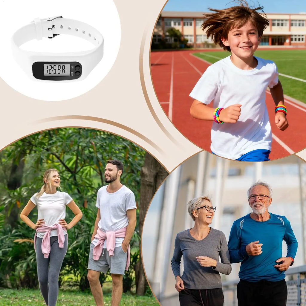 LCD Pedometer Bracelet Step Counter Watch Time Display Silicone StepTracker Multi-Function Fitness Watch For Adults Kids