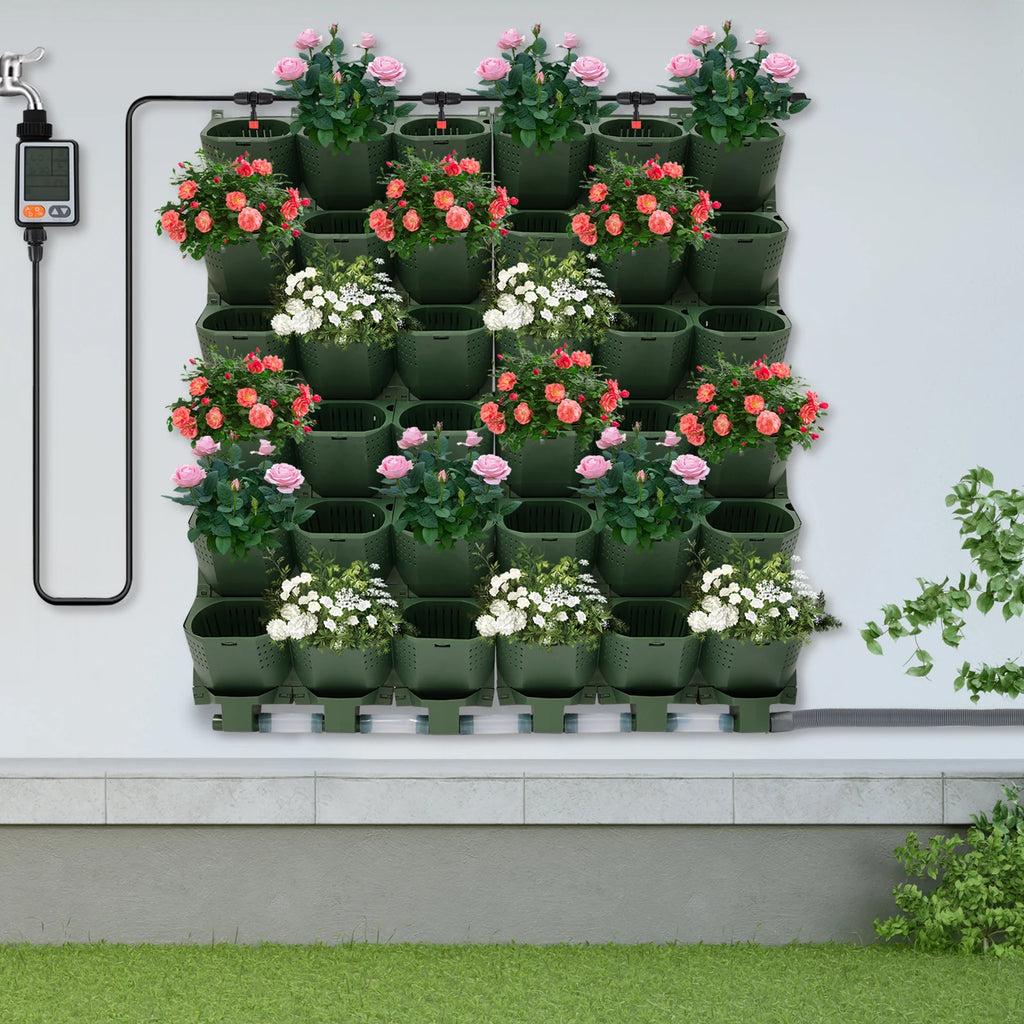 36 Cups Vertical Wall Planter Kit W/Auto Drip Irrigation Smart Timer & LCD Display Home Garden Grow Bag Garden Planter
