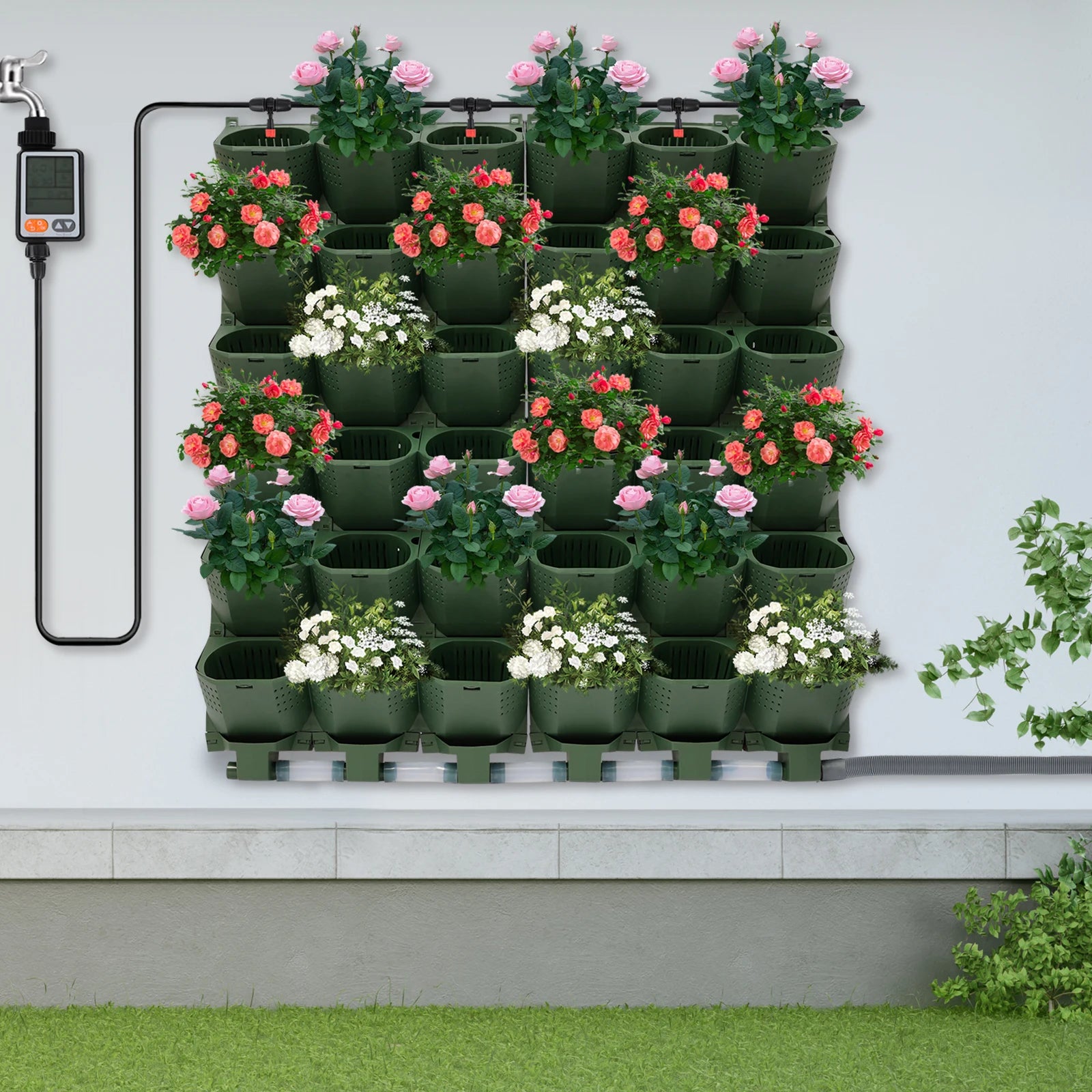 36 Cups Vertical Wall Planter Kit W/Auto Drip Irrigation Smart Timer & LCD Display Home Garden Grow Bag Garden Planter