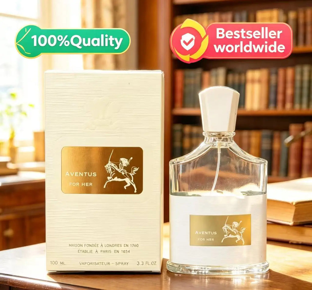 Aventus For Her 100ml perfume: Luxury fruity-floral long-lasting fragrance in a signature clear glass spray bottle.