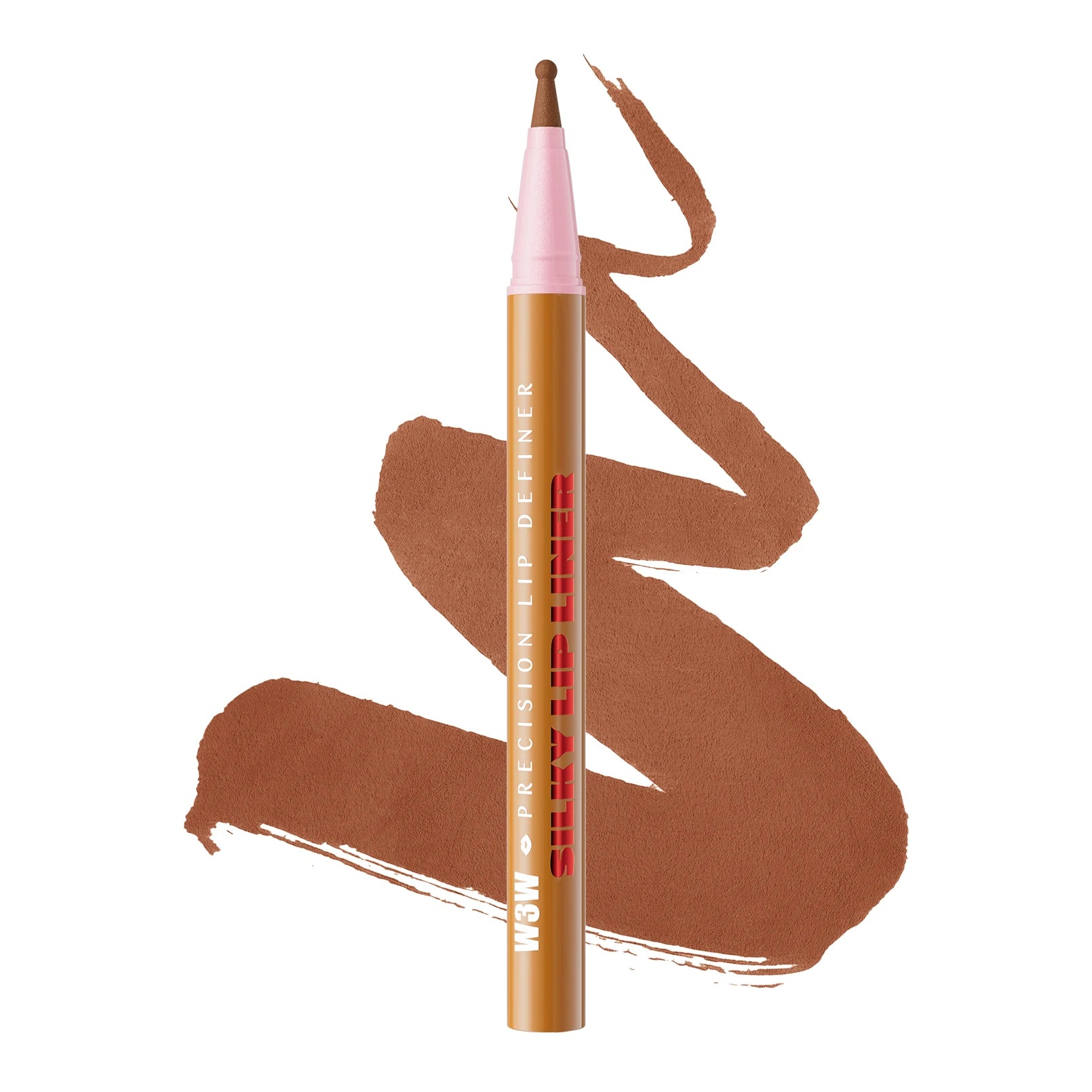 Waterproof brown liquid matte lip liner pencil with a creamy, long-lasting swatch for precise lip outlining and definition.