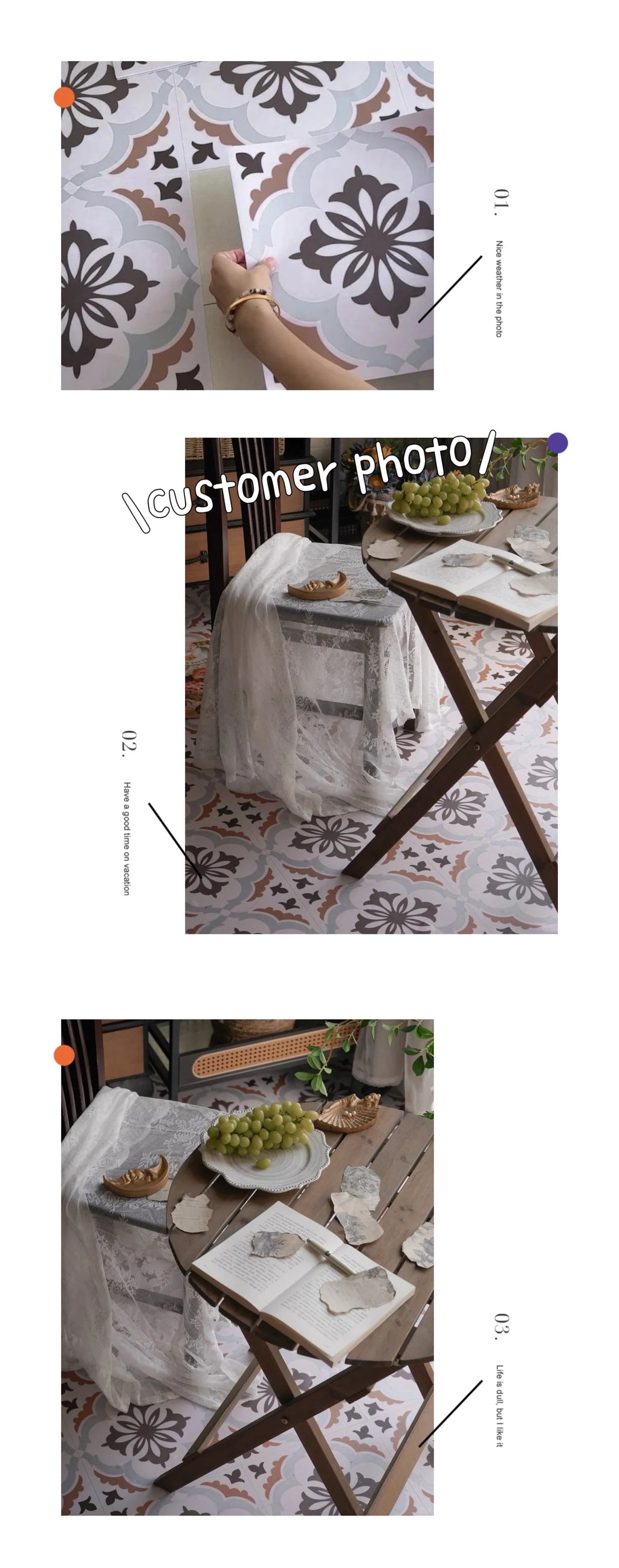 Peel and Stick Floor and Wall Tile Waterproof  Flooring for Bathroom, Vinyl Self Adhesive Flooring Tile 6PCS Backsplash