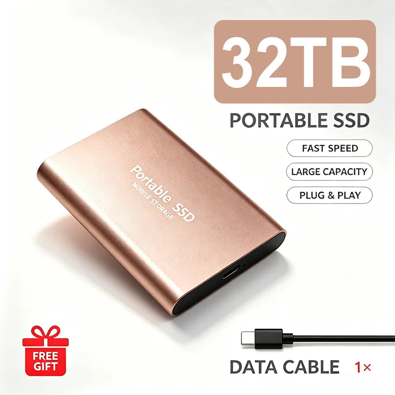 Portable External SSD 4TB High‑Speed Solid State Drive USB3.2 Type‑C Mass Storage Hard Disk 1TB 8TB 16TB for Laptop PC MAC Smart