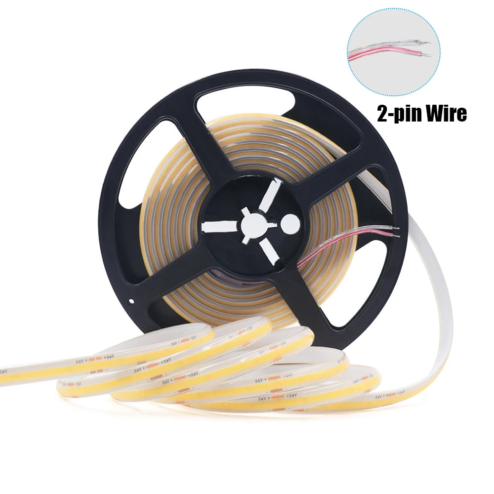 12V 24V IP68 Waterproof COB LED Strip Light 5m 10m 15m 20m 0.5m Flexible Tape IP30 320 LEDs High Density Bright Liner Lighting