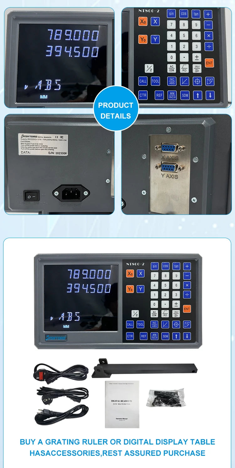 Ultra-accurate Dro NT800-3 NT800-2 Set AC90-260V&50-1000mm Linear Glass Scale Encoder Digital  Ruler for Lathe Milling Machines