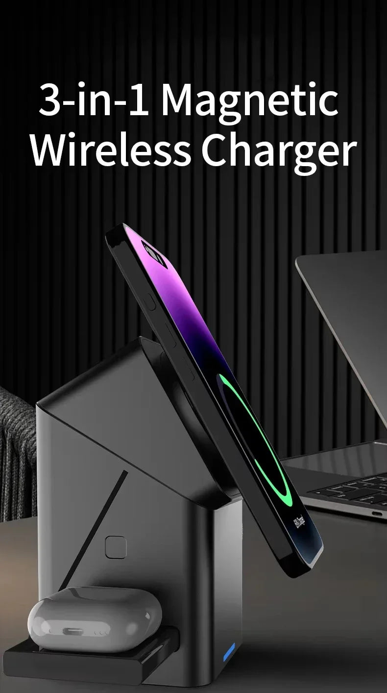 3 in 1 Wireless Charger for Apple Devices - Qi Certified Grey Station Tidesmit
