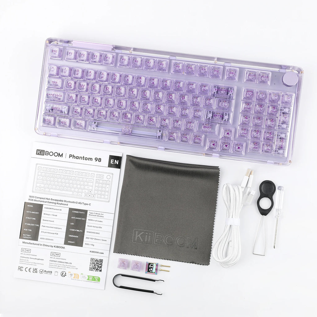 KiiBOOM Phantom 98 98-key Hot-swappable Wired/Bluetooth5.0/2.4GHz Wireless Acrylic Gasket Mechanical Keyboard