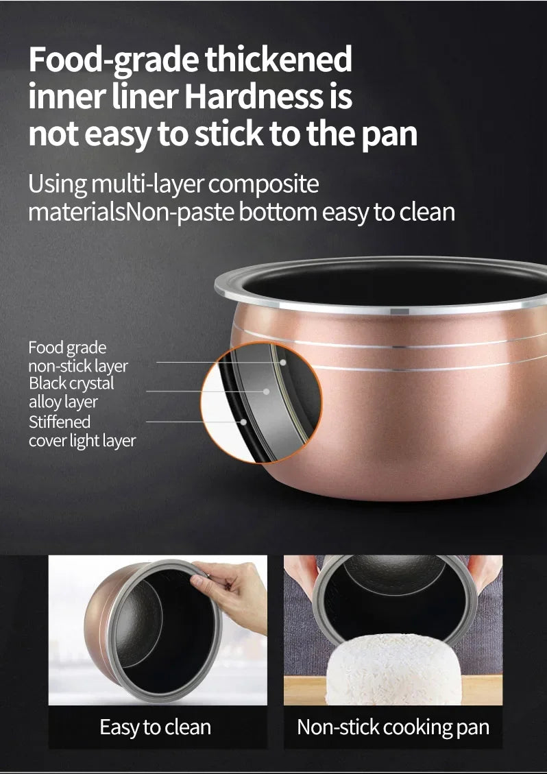 Thick nonstick inner cooking pot with copper finish, close-up of the liner