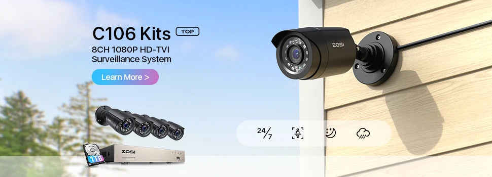 ZOSI HD 1080P 2MP H.265 4-in-1 CCTV Video Home Security IR Night Vision Weatherproof Bullet Camera for Surveillance System