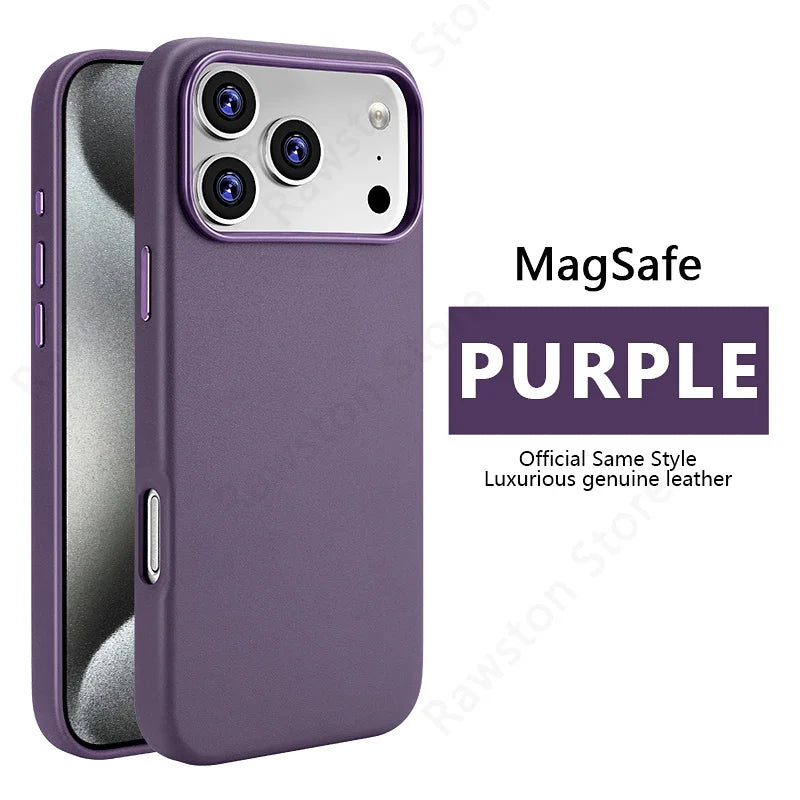 MagSafe Leather Phone Case for iPhone 17 Pro - Slim Shock-Absorbing Cover Cherry with Box Packing Tidesmit