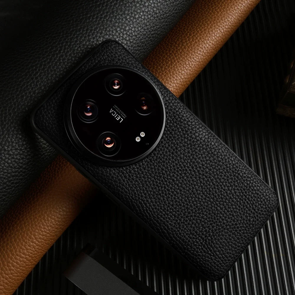 Xiaomi 14 Ultra Leather Case - Litchi Pattern Slim Fit Protection Black China Mainland Tidesmit