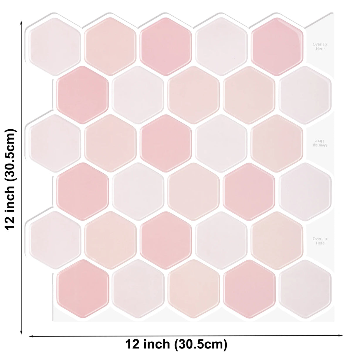 Self-adhesive hexagon vinyl wall tiles sheet with white and blush pink pattern