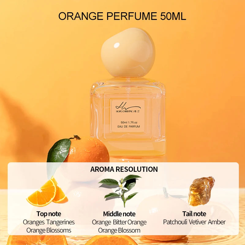 Hope Christine 50ml EDP for women: square bottle, orange-scented fruity perfume with citrus, floral, and amber notes.