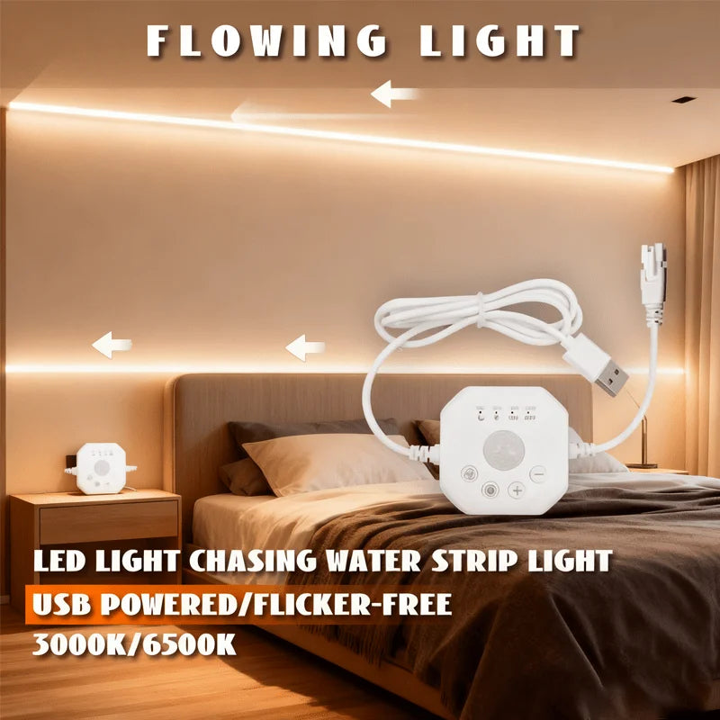 Running Water Flow Chasing LED Strip Lights 5V Motion Sensor Stairs Night Light for Room Corridor Ceiling Room Decor