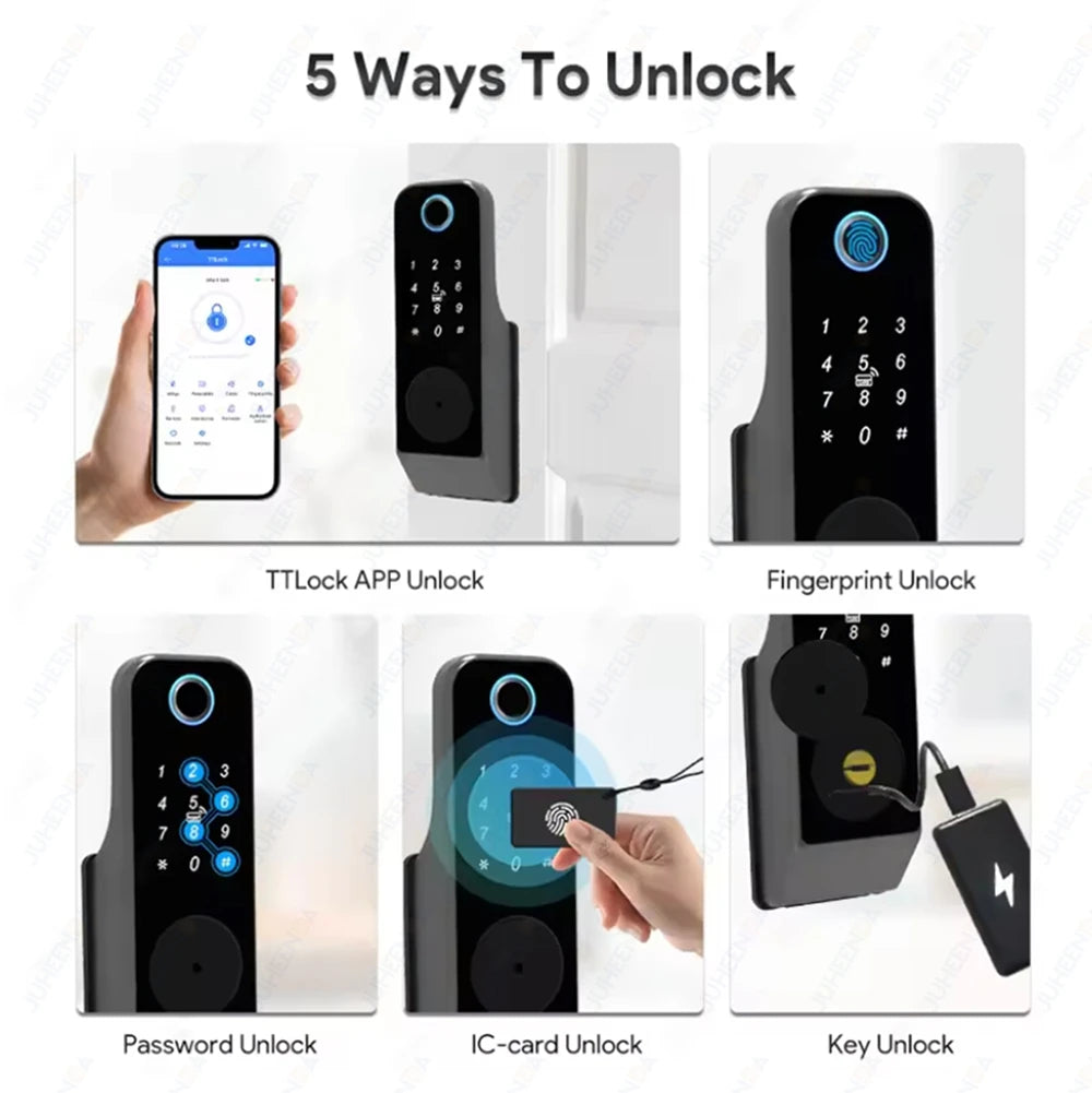 Waterproof Outdoor Smart Door Lock Tuya WiFi Fingerprint Password IC Card TTLock APP Alexa Google Home Entry Electronic Rim Lock