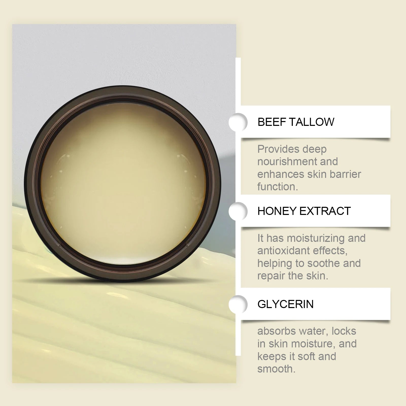 Beef Tallow Honey Moisturizer Nourishing Hydrating Brightening Face Skin Rejuvenation Korean Cosmetics