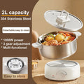 2L white electric hot pot with 304 stainless steel pot, open lid, and front dial