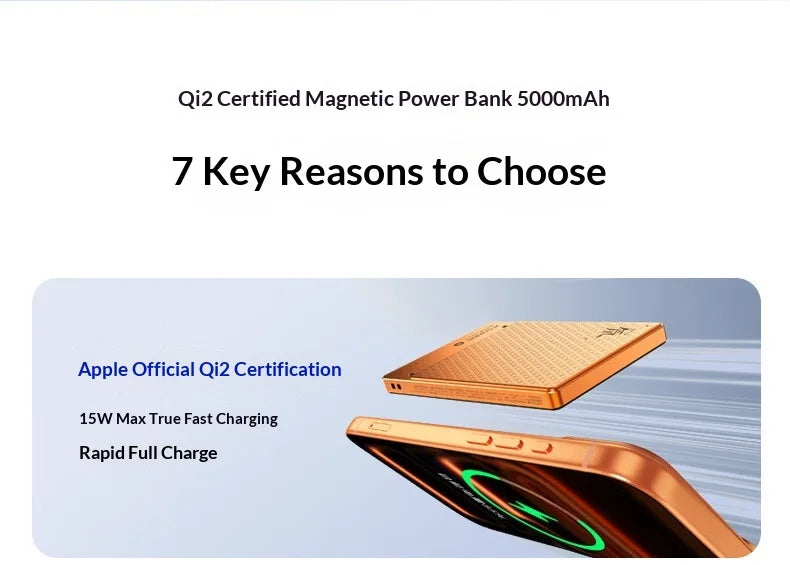 Tidesmit Magnetic Power Bank 5000mAh Qi2 20W Fast Charger - Orange Tidesmit