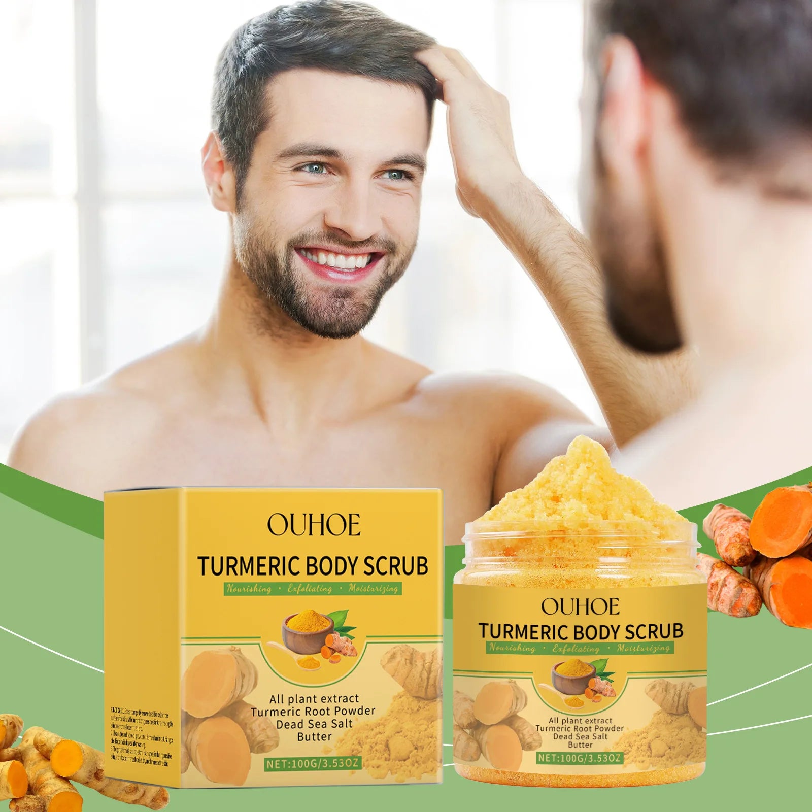 Turmeric Body Scrub for Women Men Lightening Exfoliate Remove Dead Skin Pore Cleansing Dark Inner Moisturising Smooth Skin Care