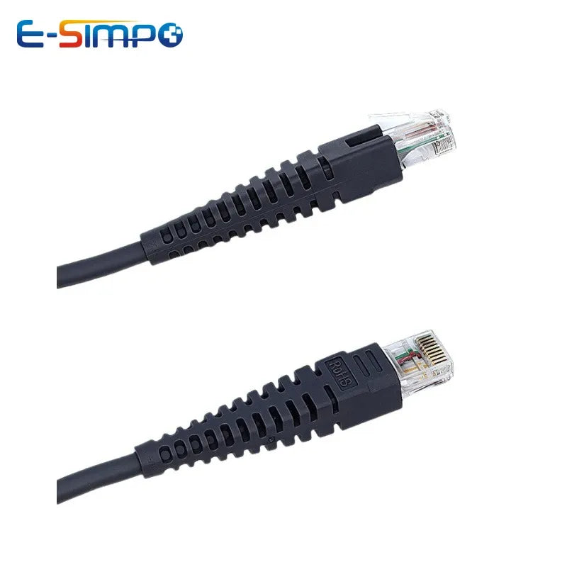 USB to RJ45 barcode scanner cable with molded strain relief and clear connectors