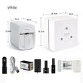 White portable smart 3D nail printer kit with dimensions, ink cartridge, gels, and accessories for DIY home salon use.